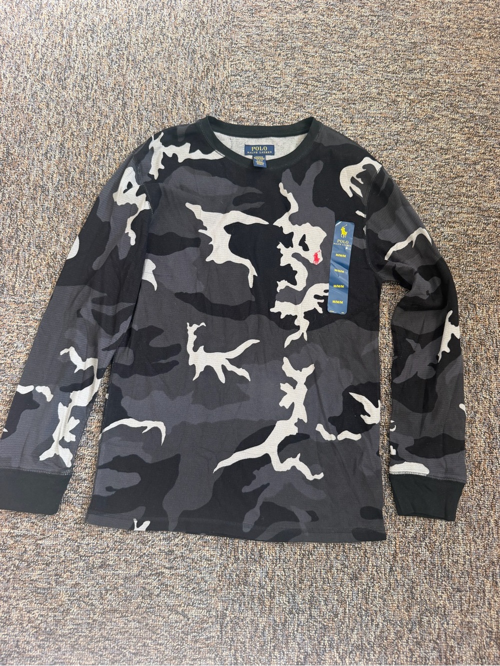 Ralph Lauren Black, Gray & White Camo Long-Sleeve Tee Size Medium NWT